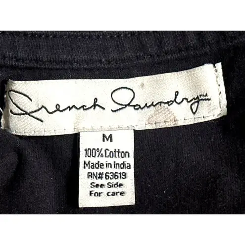 French Laundry Size Medium Black Cotton Tunic Top Embroidered Boho City Chic