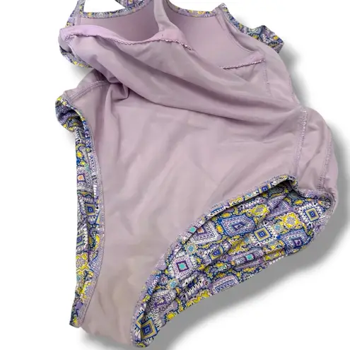 NipTuck Slimming Purple Abstract One Piece Swimsuit – Size 10