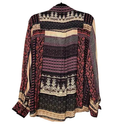 Raga By Anthropologie Button Front Black Motif Blouse Size Large NWT