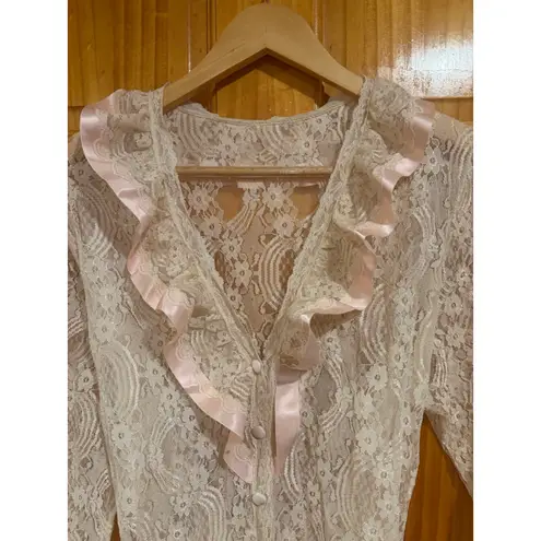 Vintage Feminine Gilead Lace Robe & Slip Set Pink Satin Trim Size Large NWOT