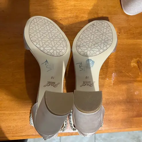 Badgley Mischka Collection Louise Beige Ankle Strap Open Toe Sandal Heel