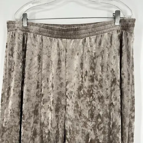 NEW Cal Style Crushed Velvet Wide Leg Pants Taupe Pull On Elastic Waist Size 2XL