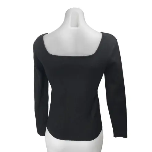 Pink Martini Women's Black Rib Knit Long Sleeve Square Neck Sweater Top Size XS