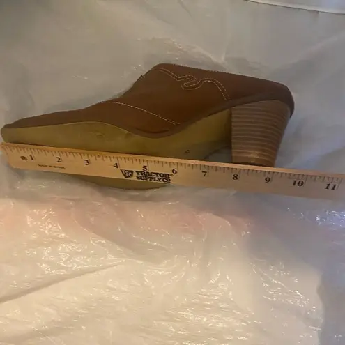 Leather Western Booties Clogs Mules 3 Inch Heels Brown Size 8 Top Stitching Tan