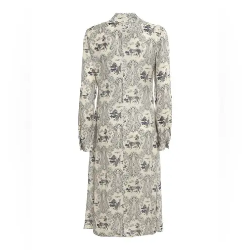 PINKO White Blue Panther Print Long Sleeve Midi Dress Size 8