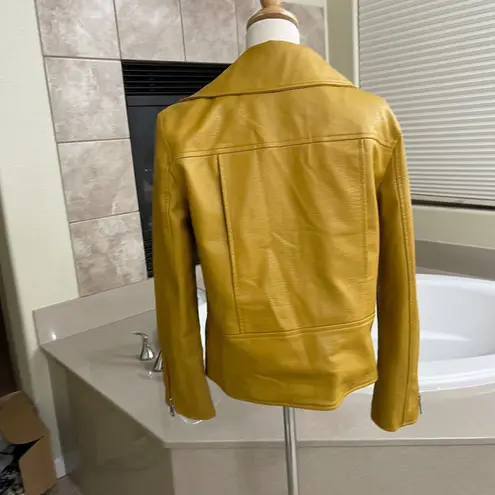 Elizabeth and James Moto Jacket Mustard Yellow Faux Leather Biker Size Small