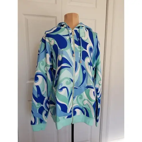 Hill House The Allie Zip Up Hooded Jacket in Blue Ocean Kaleidoscope Size S