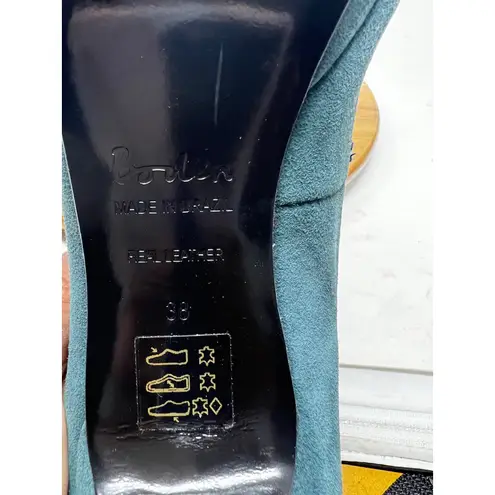 Boden Blue Suede Leather Ribbon Trim Mary Jane Court Heeled Pumps Size 38 US 7 Blue