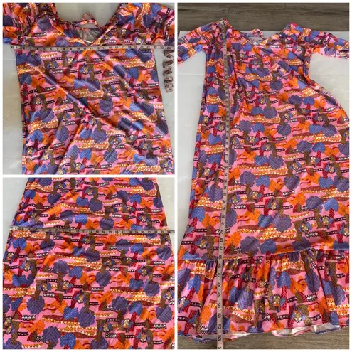 Vintage 70s Psychedelic Maxi Dress Pink & Purple Tree Novelty Print Boho Large