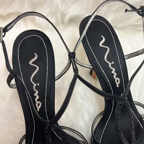 Nina Black Satin Embellished Luster Heels Size 10m | Color: Black B-24