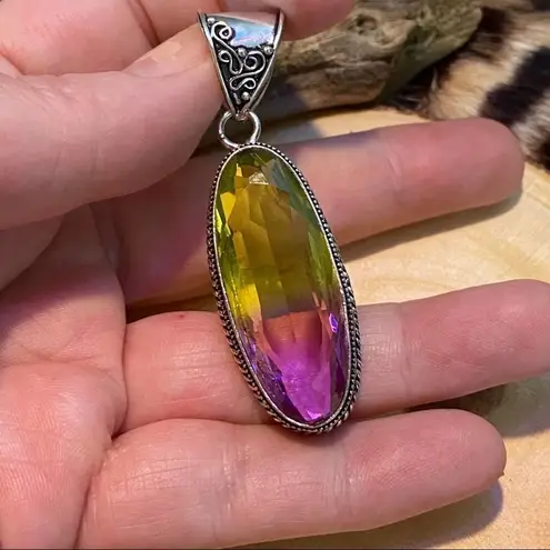 Handmade Bi-Color Tourmaline Green Purple Sterling Silver Pendant