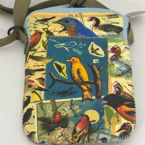Art Bird Allover Bird Print Neoprene Sleeve Crossbody Bag 8 1/2" X 5 1/2" Yellow