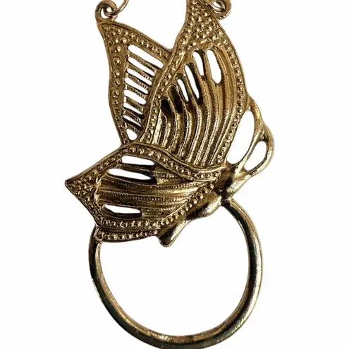 1928 Jewelry Floral Butterfly Pendant Necklace with Ring Holder Loop