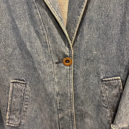 BFA Classics Womens Denim Maxi Trenchcoat XL Y2K Long Duster Button Pockets Blue