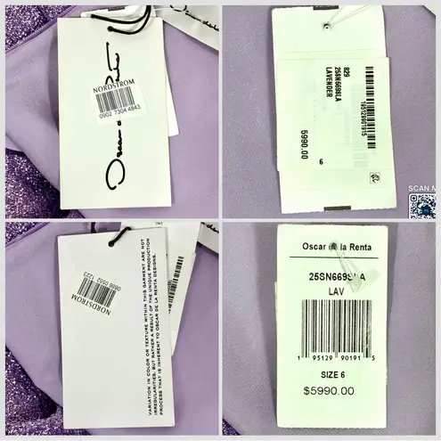 Oscar de la Renta Lame Column Gown Maxi Dress Metallic Lavender 6 NWT