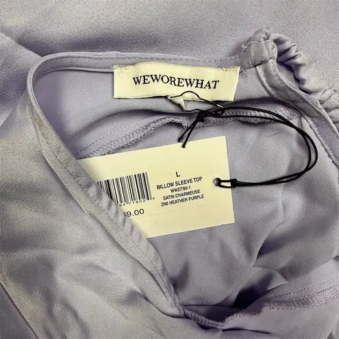 We Wore What NWT Women's Billow Sleeve Blouse Heather Purple Size L Open Back
