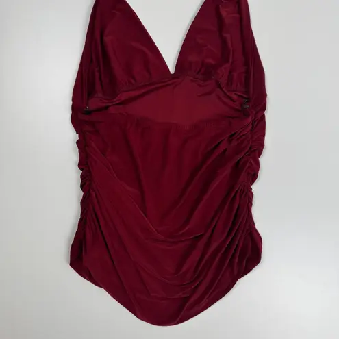 Vintage Y2K Sirens Red Halter Going Out Top Ruched Bling Rhinestone Metal Rings Size M