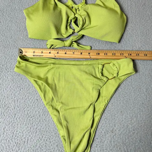 Womens Juniors Swimsuit XL Lime Green Front Keyhole Ring Ribbed 2 Piece NEW Size undefined
