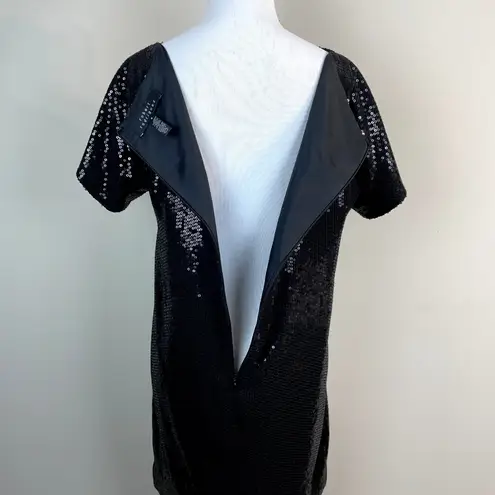 Robert Rodriguez Dress Womens 6 Black Sequin Mini Shift Short Sleeve Cocktail