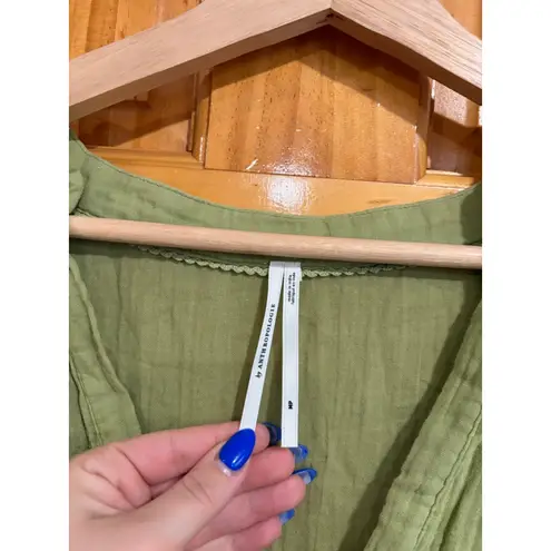 By Anthropologie Crinkle Gauze Tiered Maxi Dress Olive Green V