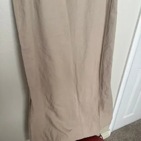 Vintage Vision Apparel Sz 10 Linen Cotton Beige Faux Wrap Maxi Dress Sleeveless