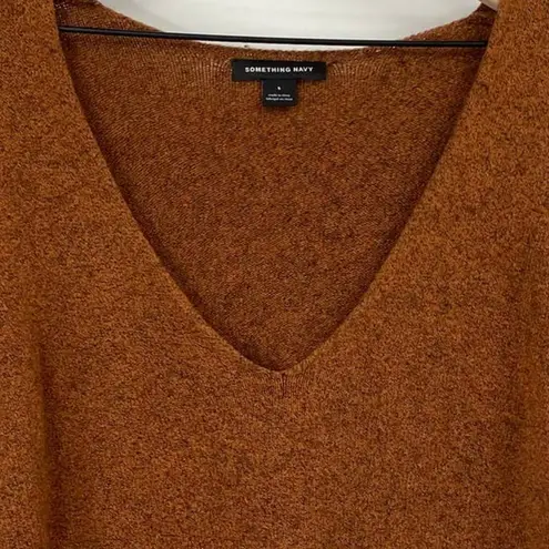 Something Navy V Neck Sweater Knit Wool Blend Rust Orange Brown Womens Small