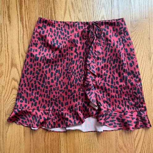 Hutch Desiree Red and Black Animal Print Ruffle Skirt Size Medium