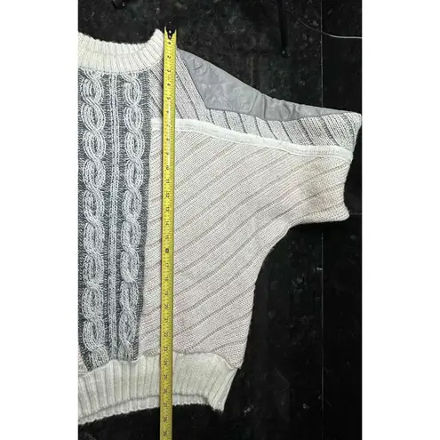 Juice vintage cable Knit patchwork leather Striped Sweater Long Sleeve XL