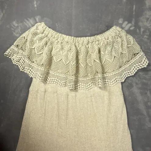 Soft Surroundings Soft Surroundings Dress Medium Petite Maxi Off Shoulder Oatmeal Crochet Cottage