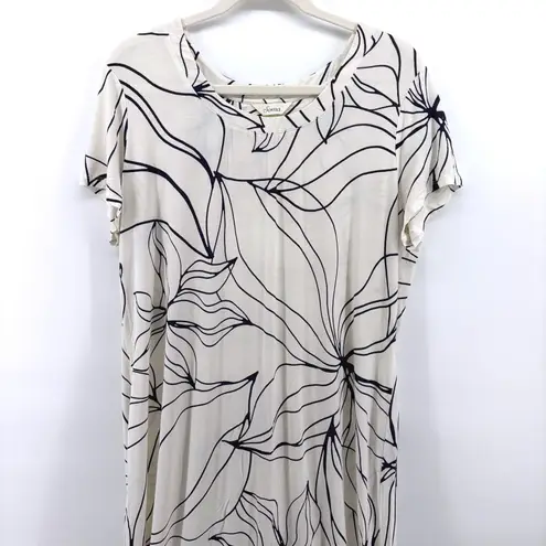 Soma Large Cream Navy Floral Print Short Sleeve Casual Maxi Dress Boho Coastal