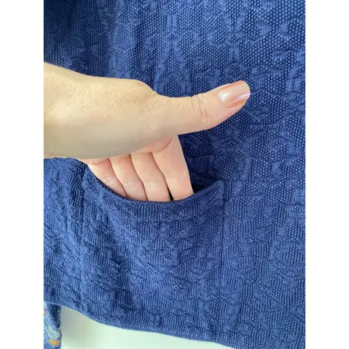 Ivko Embroidered Jacket Cardigan Size 40 L Zip Front Pockets Neckless Pattern Blue Size L