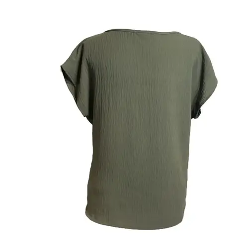 Gilli dark green blouse w/ wide cap sleeve knotted front high low