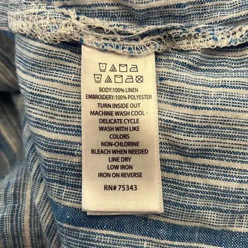 Artisan NY Shirt Womens Large Blue White Stripe Linen Bell Sleeve Boho Peasant