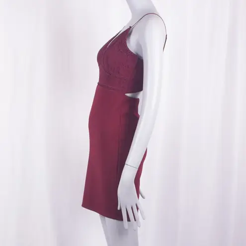 LULUS Late Night Snack Wine Red Lace Backless Bodycon Dress Size XS