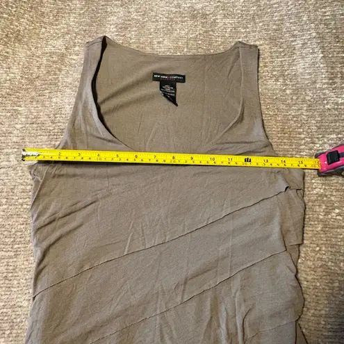 NY & Co Sleeveless Tank Dress Cocktail Club Wear Tiered Ruffle Asymmetrical Sexy Tan Size XS