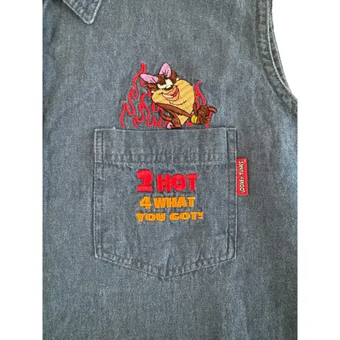 Looney Tunes Vintage Taz Devil Denim Vest Embroidered Cartoon Size 18/20W