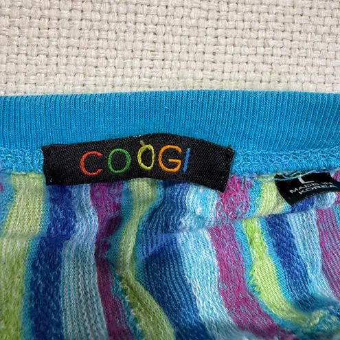 COOGI Strapless Maxi Dress Striped Blue Green Pink Halter Size L Swim Cover