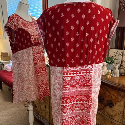 Melange Red and White Geometric Mini Dress Size L
