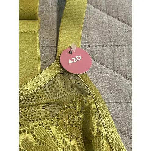 Ashley Stewart Bra Size 42D Green Lace Semi Sheer Underwire Lined Adjustable NWT