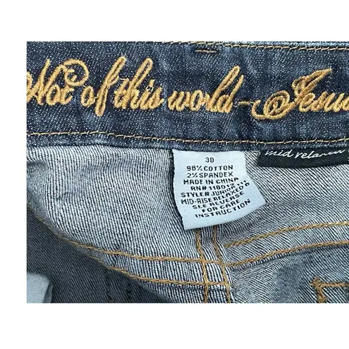Not of This World Jesus Jeans Size 30 Low Rise Bootcut Baggy 90s Western Blue