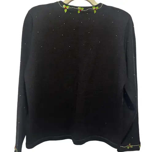 Berek holiday nativity scene women’s black cardigan sweater size m glitz, glam Size M