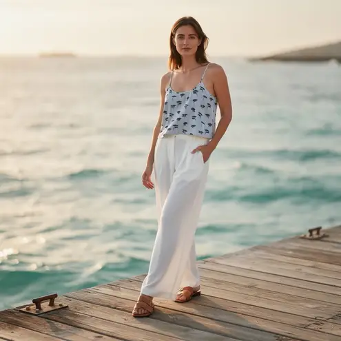 NWT FRAGONARD Summer Striped Cropped Tank Top Blue Purple Sz S