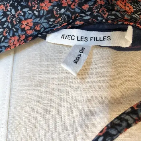 Avec Les Filles Blue Floral Wrap Ruffle Maxi Dress