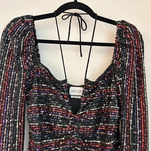 Saylor Multi Didion Sequin Long Sleeve Holiday Mini Dress Size S