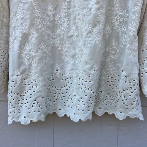 John Mark Velvet Eyelet Embroidered Flare 3/4 Sleeve Tunic Top Ivory White XL