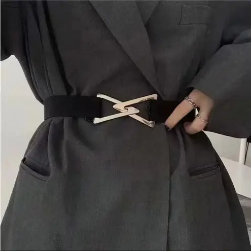 Double Triangle Metal Buckle Belt Women's Decorative Elastic Casual One Size L Black Size L
