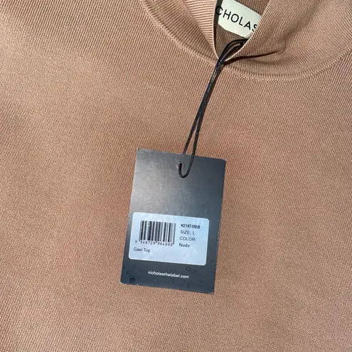 NICHOLAS Gael Cropped Crystal Long Sleeve Top in Nude Silver Size M