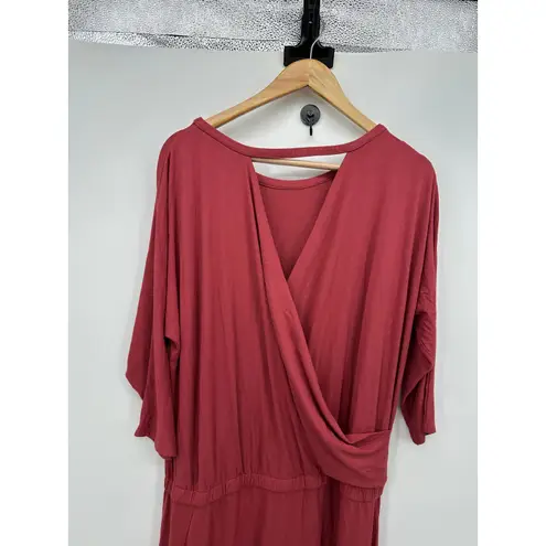 Soft Surroundings Womens Maxi Dress Size L Red 1/2 Sleeve Stretch Cross Back
