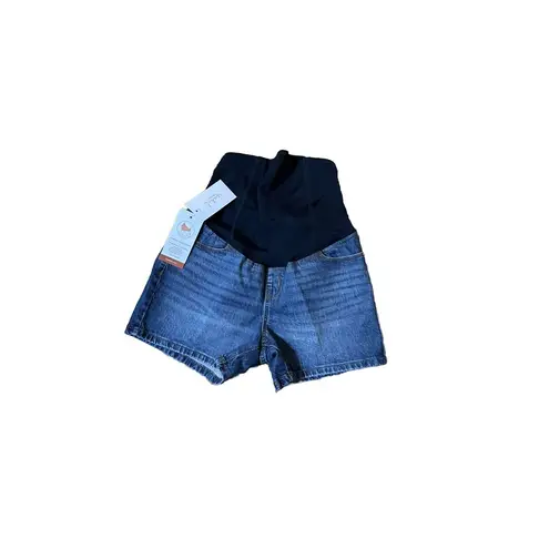 Women's' Crossover Panel Over Belly MIDI Size 2 Jean Shorts Isabel Maternity Blue - Image 2