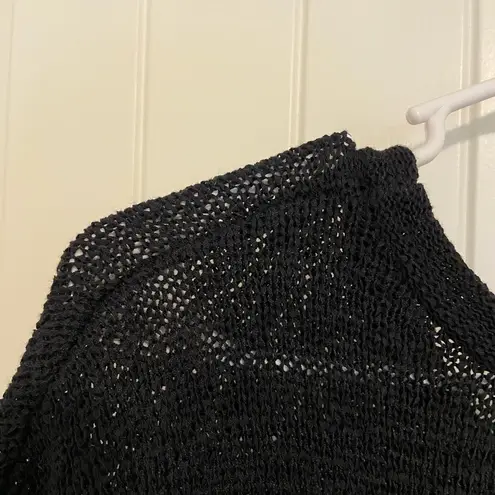 EUC WDNY women’s solid black loosely woven cuffed sleeve sweater large